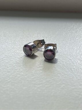 Silver and Amethyst Gemstone Stud Earrings